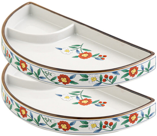 일본풍 나눔 회 초밥 접시 반달, 화이트동백, 2개