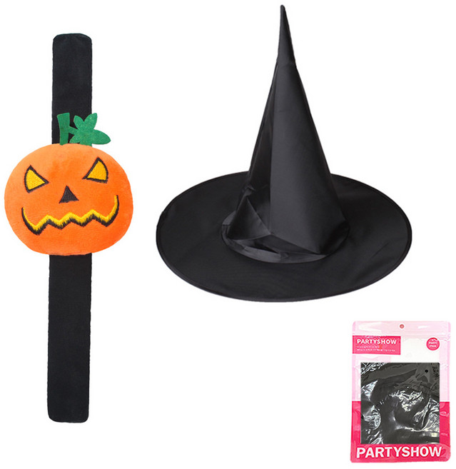 파티쇼 할로윈 파티 모자 팔찌 세트, 검은(마녀모자) ,호박A타입(팔찌), 1세트