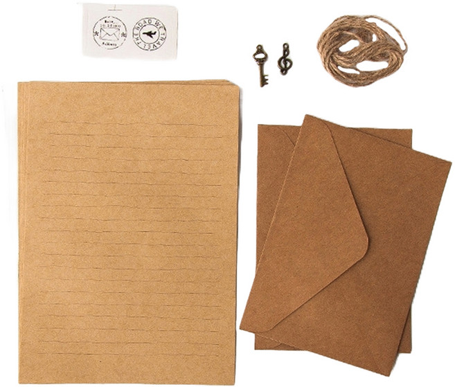 만들하비 고급 크래프트 빈티지 편지지 봉투 포장 세트, 라인(편지지), 랜덤발송(스티커), 1세트