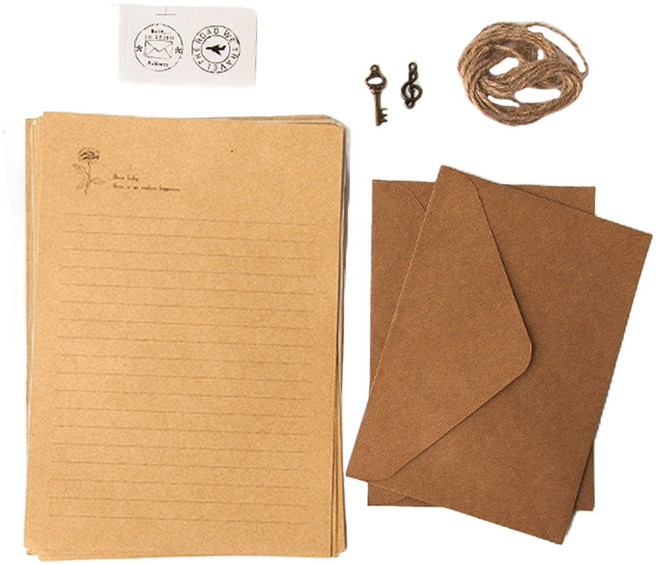 만들하비 고급 크래프트 빈티지 편지지 봉투 포장 세트, 로즈(편지지), 랜덤발송(스티커), 1세트