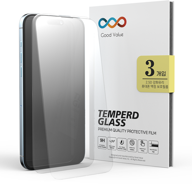 굿밸류 2.5D 강화유리 휴대폰 액정 보호필름 3p 세트, 1세트