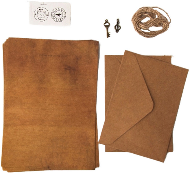 만들하비 고급 크래프트 빈티지 편지지 봉투 포장 세트, 양피지(편지지), 랜덤발송(스티커), 1세트