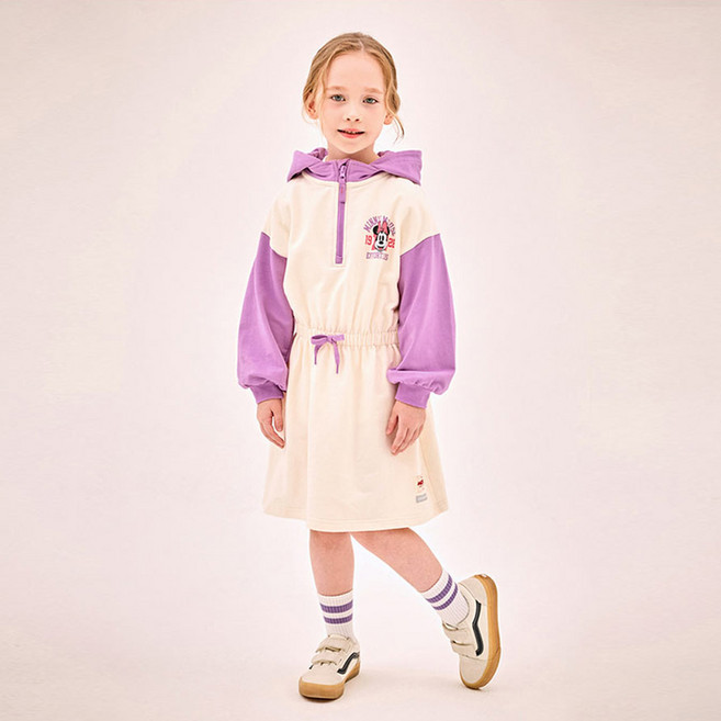 젤리스푼 디즈니 여아용 미니 마우스 펀펀 배색 후드 원피스