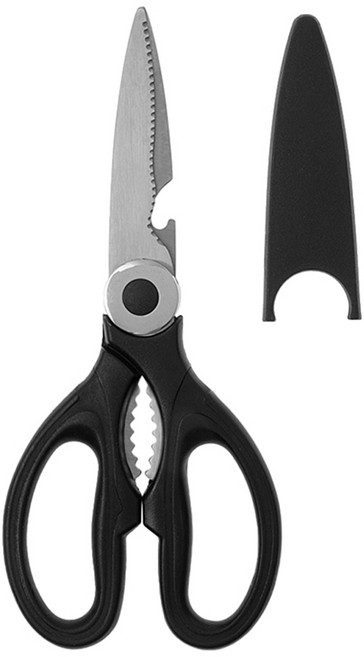 Vilivin 鈦塗層鋼製多功能剪刀套裝 帶保護套 雙手可用 銀色 + 黑色 刀刃90mm 握把120mm 收納套100mm, 1組