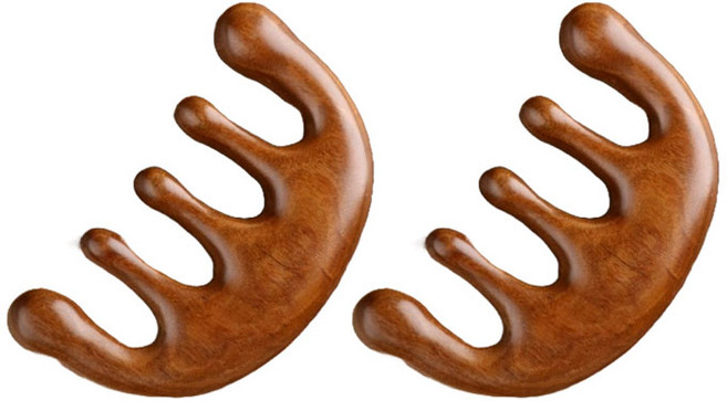 홈즈픽 원목 마사지 두피 괄사, 브라운, 2개