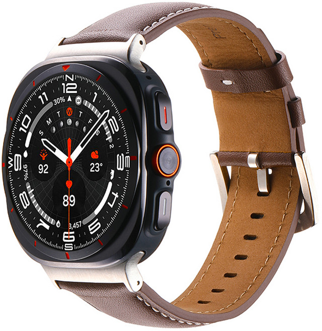 갤럭시워치 울트라 호환 스티치 가죽 스트랩, 다크브라운, 1개