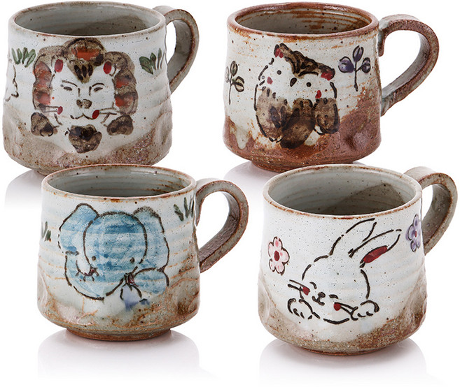 아이린도 팜스토리 러브송 머그컵 4종 세트, 토끼, 부엉이, 사자, 코끼리, 1세트