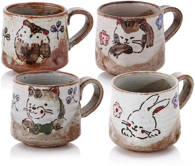 아이린도 팜스토리 러브송 머그컵 4종 세트, 토끼, 부엉이, 강아지, 고양이, 1세트