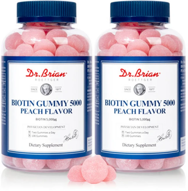 닥터브라이언 비오틴 구미 5000 복숭아맛 300g, 100정, 2개 - 쿠팡