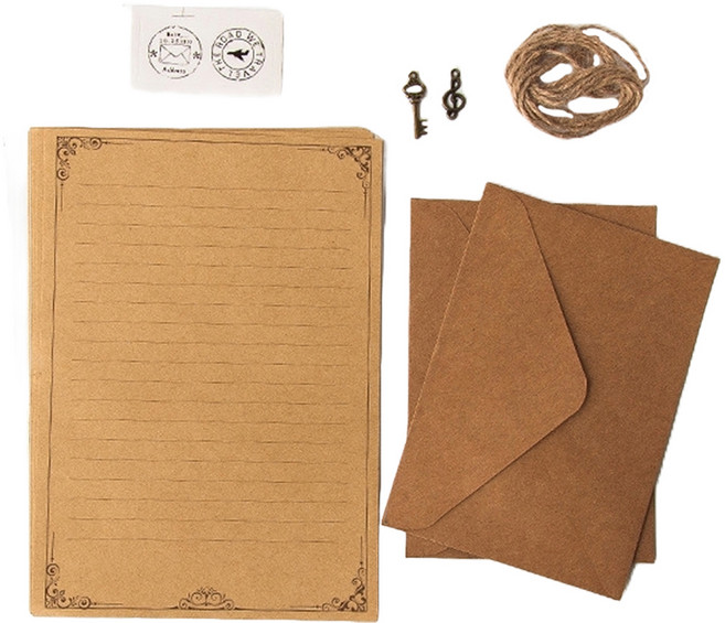만들하비 고급 크래프트 빈티지 편지지 봉투 포장 세트, 레이스(편지지), 랜덤발송(스티커), 1세트