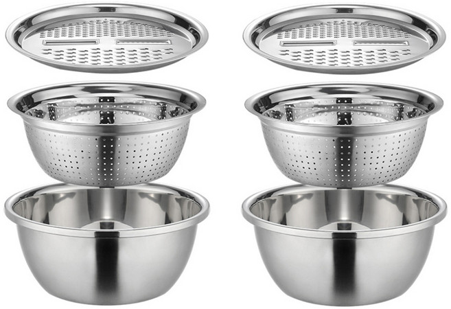 고급 멀티 스테인레스 만능 강판 3종 세트, 채칼 + 채반 + 채볼, 2세트