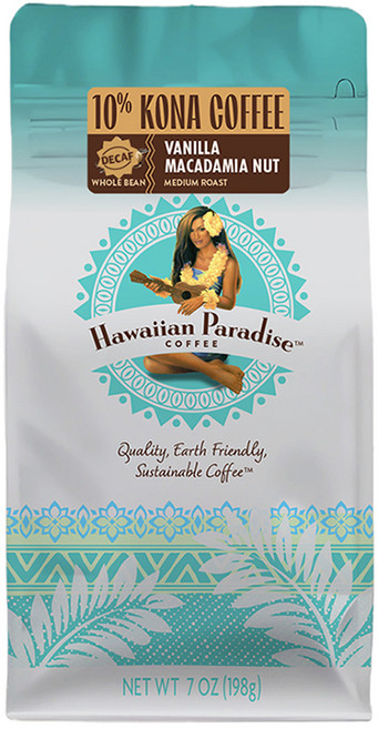 하와이안파라다이스커피 디카페인 10% 코나 바닐라 마카다미아넛 원두, 198g, 1개, 홀빈(분쇄안함)