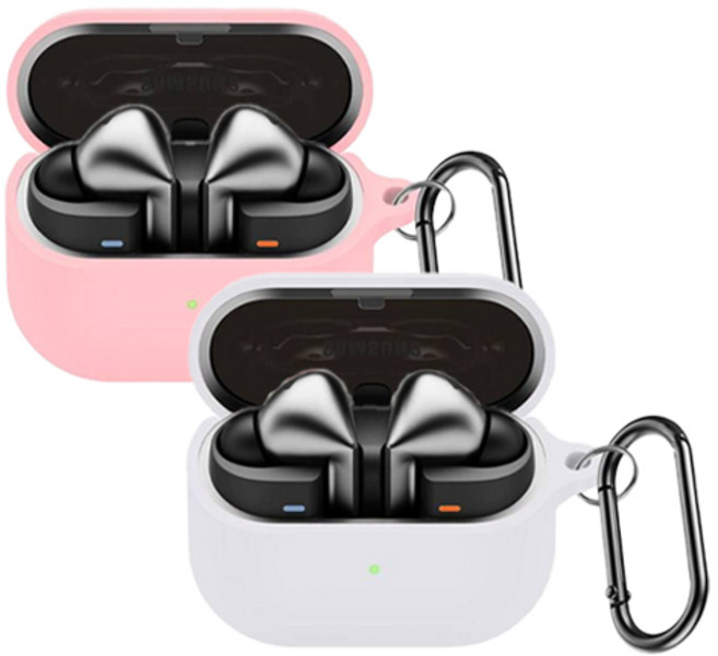 림스테일 갤럭시 버즈3 / 버즈3 프로 실리스 케이스 2종 + 카라비너 2p 세트, 화이트(케이스), 핑크(케이스), 1세트