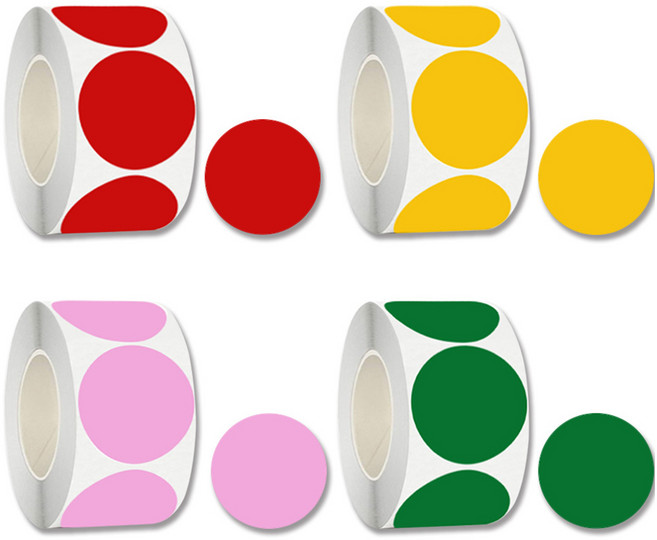 아이엔피 심플 롤 원형 스티커 2.5cm 500p x 4종 세트, 레드, 핑크, 예로, 그린, 1세트
