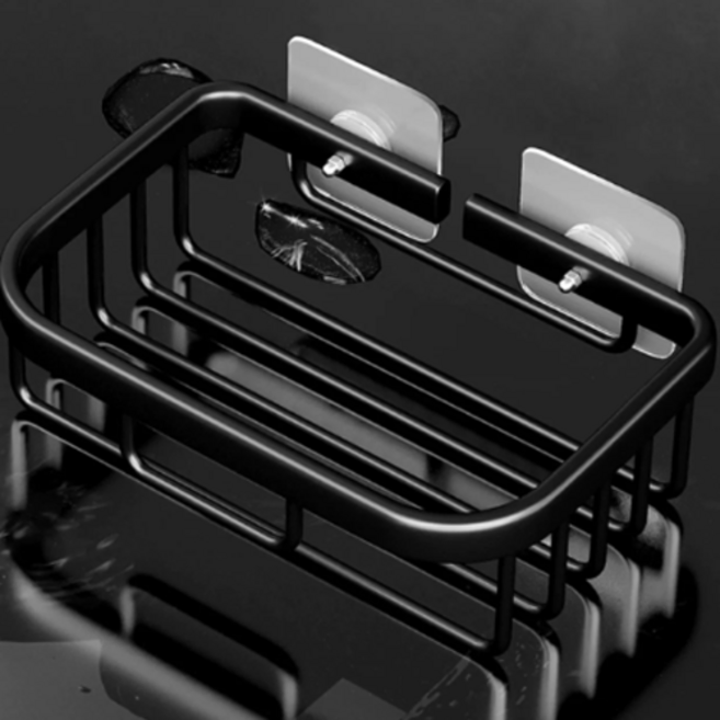 해피이지 화장실 욕실 펀칭 무타공 벽걸이 휴지 티슈 보관함 랙 사각, 블랙, 1개