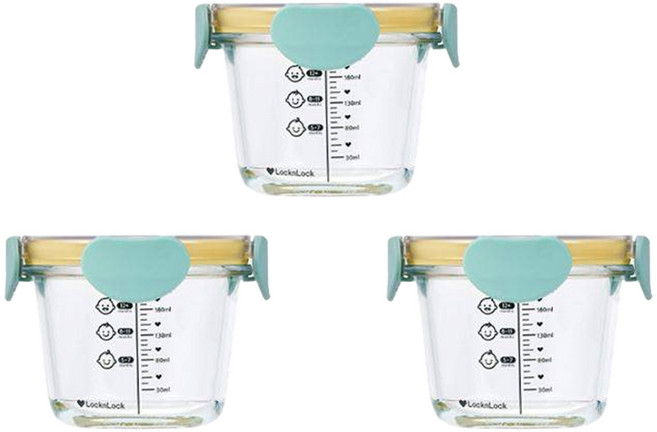 락앤락 리틀럽 디어 밀폐캡 원형 이유식 용기, 260ml, 스카이블루, 3개