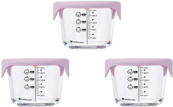 락앤락 리틀럽 디어 실리콘캡 원형 이유식 용기, 260ml, 라벤더, 3개