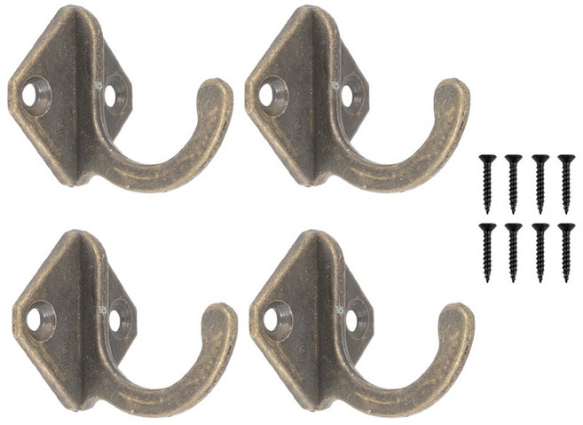 철물대장 벽옷걸이 후크 마름모 4p 세트 피스고정형, 1세트, 엔틱