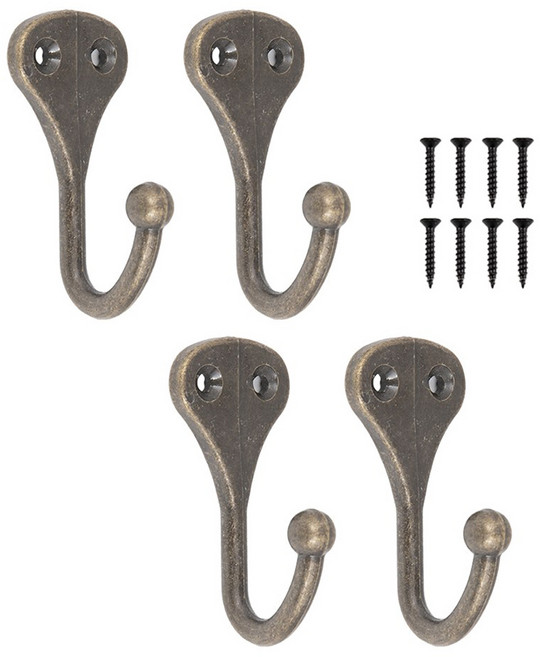 철물대장 벽옷걸이 후크 물방울 대 4p 세트 피스고정형, 1세트, 엔틱