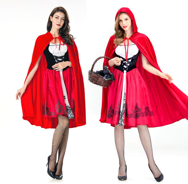 엘쏘 여성용 할로윈데이 빨간 망토 코스프레 원피스 + 롱망토 세트