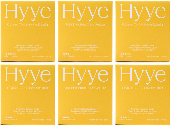 혜 유기농 순면커버 생리대 날개형, 중형, 14개입, 6개