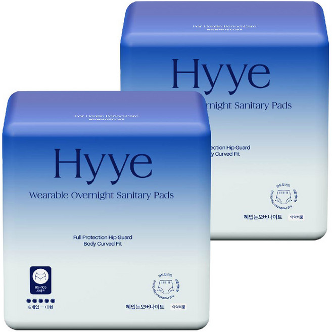 혜 입는 오버나이트 생리대, 대형, 6개입, 2개