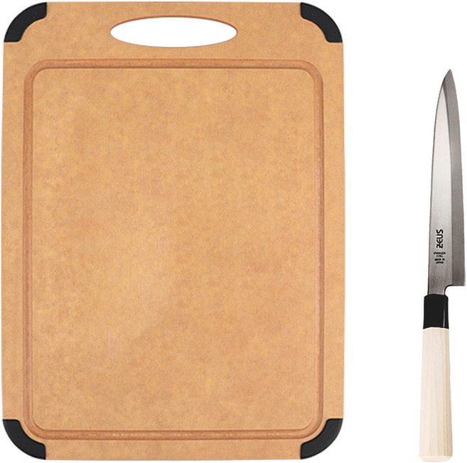 제우스 도마 + 나무 손잡이 사시미 칼 210mm 세트, 1세트, 도마 + 칼