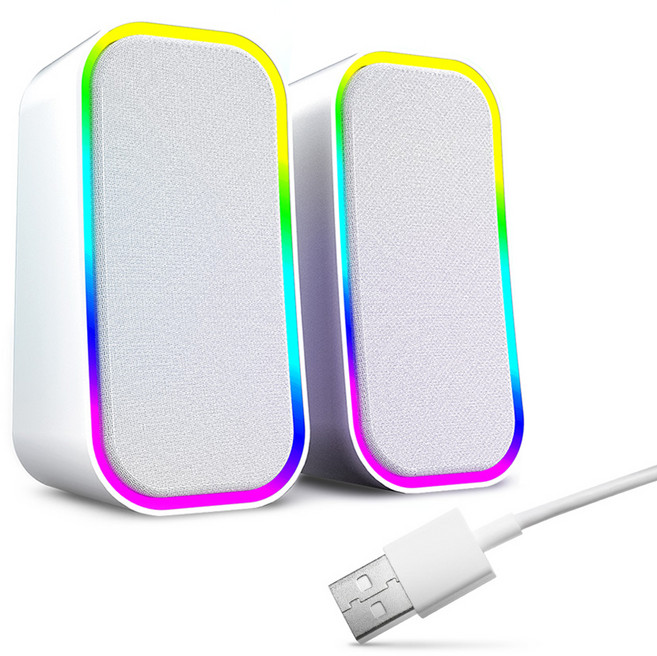 로이체 2채널 RGB 레인보우 LED 유무선 블루투스 게이밍 북셸프 사운드 스피커, BTS-370, 화이트