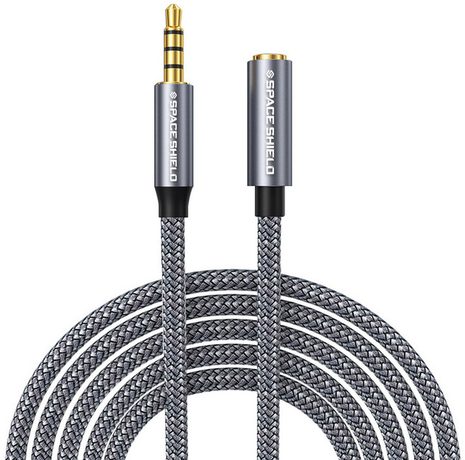 스페이스쉴드 3.5mm 4극 AUX 스테레오 이어폰 연장선 오디오 연장 케이블 3m, 그레이, 1개