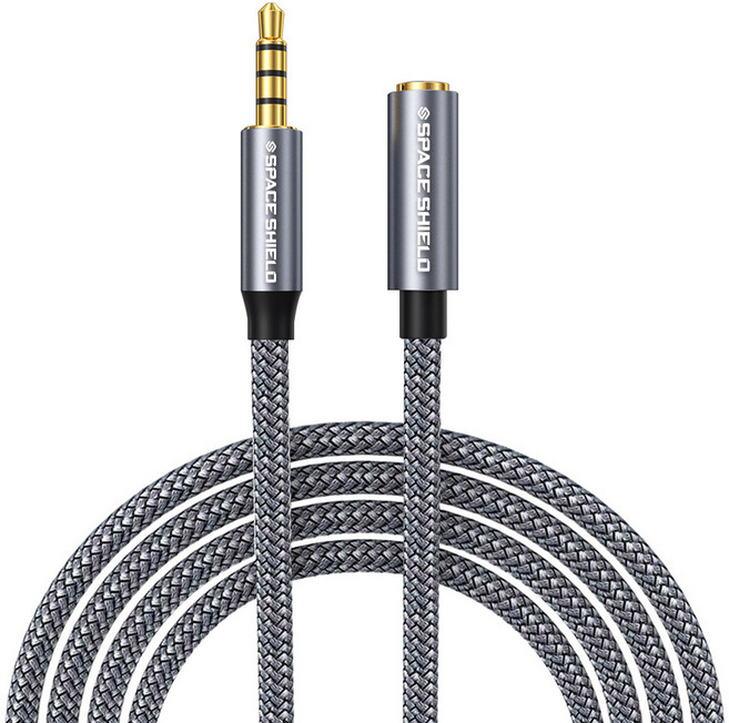 스페이스쉴드 3.5mm 4극 AUX 스테레오 이어폰 연장선 오디오 연장 케이블 2m, 그레이, 1개