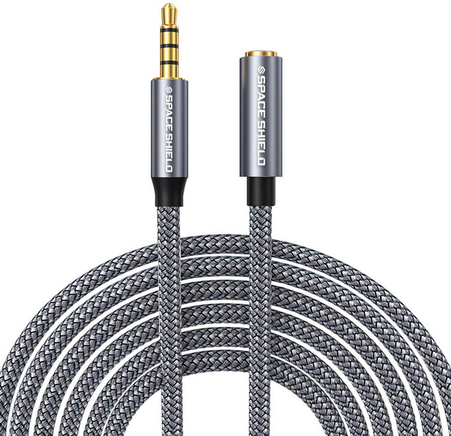 스페이스쉴드 3.5mm 4극 AUX 스테레오 이어폰 연장선 오디오 연장 케이블 5m, 그레이, 1개