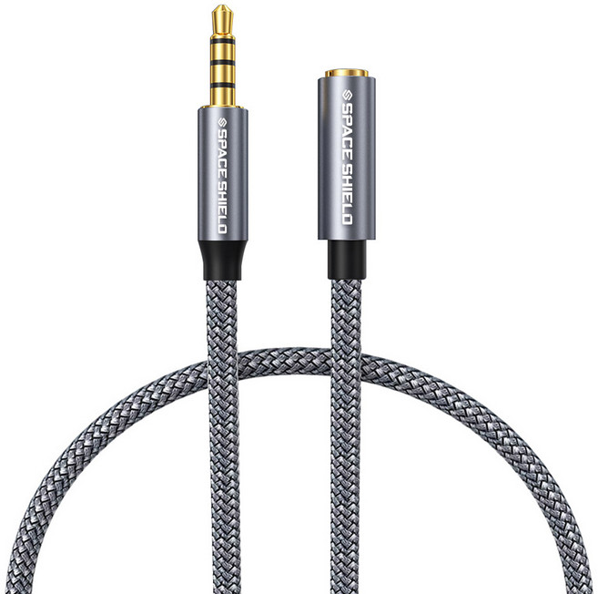 스페이스쉴드 3.5mm 4극 AUX 스테레오 이어폰 연장선 오디오 연장 케이블 0.5m, 그레이, 1개