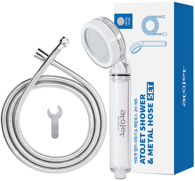 아토젯 필터 샤워기 + 메탈 호스 2m 세트, 1개, 혼합색상