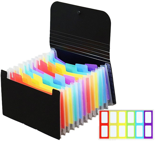 마다꾸미 A6 지폐 보관함 통장 영수증 정리 아코디언 12칸 컬러속지 파일, 블랙, 1개