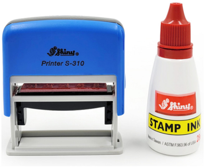 Shiny 자동 만년스탬프 이면지활용 S-310 + 케이스 + 전용잉크 28ml 세트, 적색(잉크), 랜덤발송(케이스), 1세트