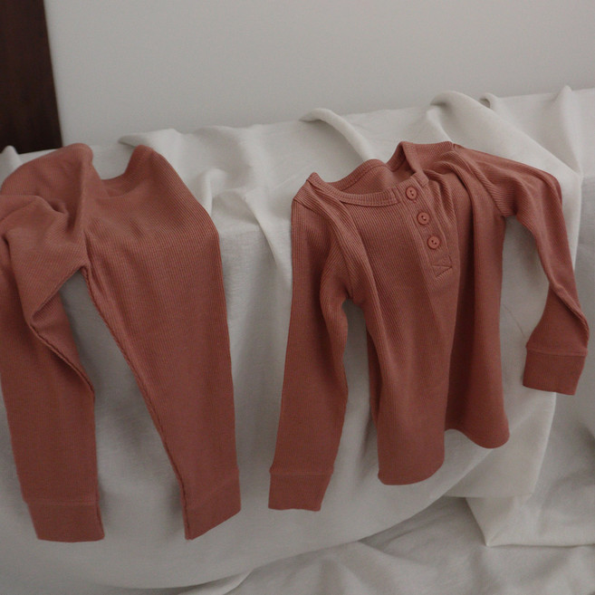 피카부 아동용 리브드 학생 실내복 상하의 세트