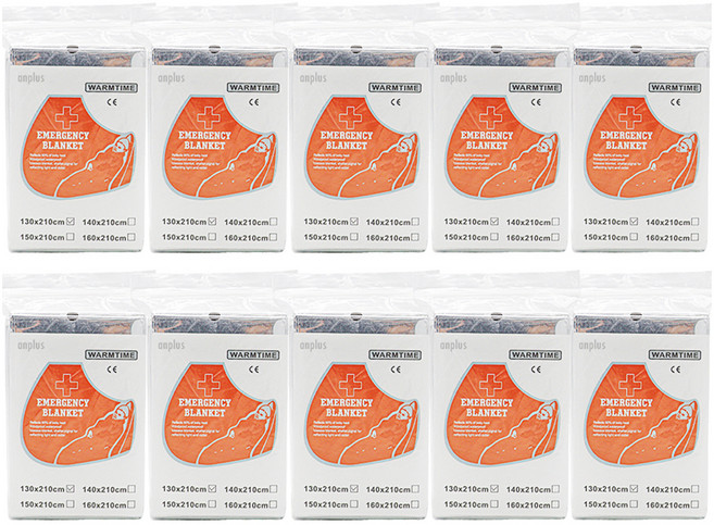 앙플러스 비상용 캠핑 등산 생존 은박 담요, 실버, 10개