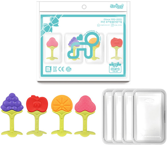 앙쥬 치발기 4종 세트, 혼합색상, 1세트, 치발기 딸기 + 오렌지 + 포도 + 사과