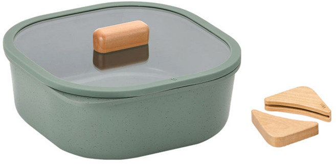 네오플램피카 인덕션 IH 오브제 컴포트 전골 냄비 + 우드그립 2p 세트, 20cm, 그린, 1세트