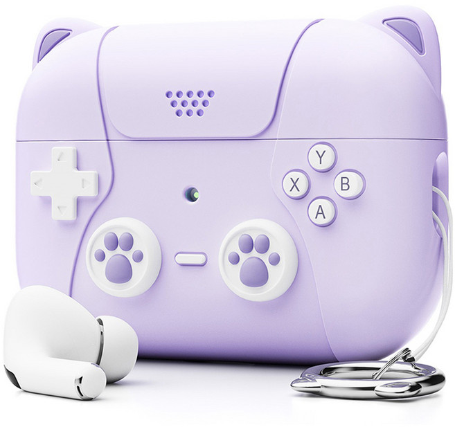 고지비 캣 솔 아케이드 콘솔 에어팟프로 케이스 + 키링 세트, 퍼플, 1세트