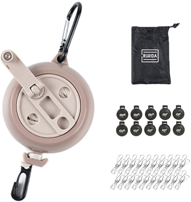 루리다 여행 캠핑 휴대용 10m 빨래줄 4종 세트 업그레이드형, 베이지, 1세트