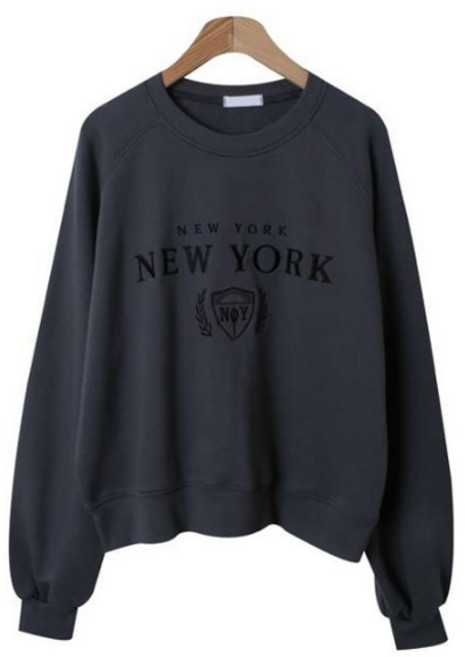 시크블랙 여성용 다라레 라운드넥 뉴욕 자수 나그랑 맨투맨 cpt15671k48