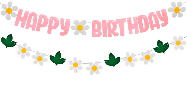 파티쇼 생일파티 데이지 가랜드 + 플라워 잎사귀 세트, 핑크(가랜드), 1세트