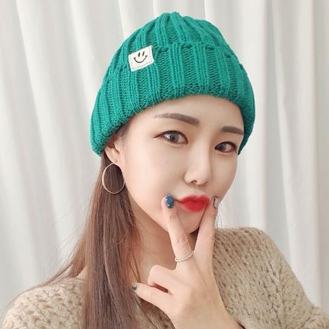 캐주얼 니트 골지 스마일 비니