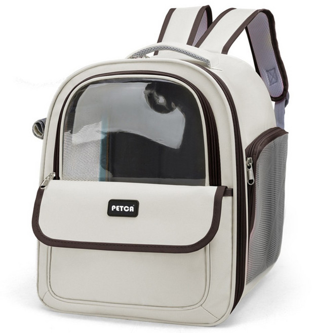 펫카 반려동물 투명창 백팩 이동가방, 아이보리, 1개