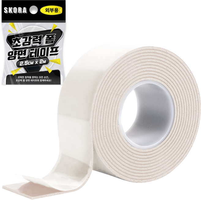 스코라 초강력 품 양면 테이프 외부용 화이트 2.5cm x 2m, 1개