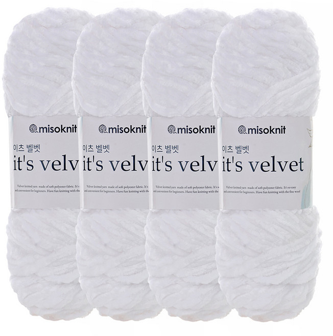 미소털실 이츠 벨벳 뜨개실 100g, 801 화이트, 4개