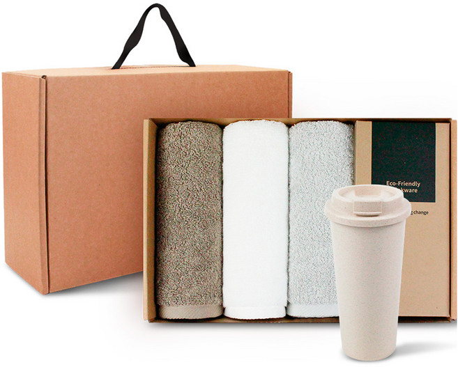 송월타올 노블레스 타월 3종 + 커피텀블러 630ml 세트, Ivory, Brown, Light gray(타월), 아이보리(텀블러), 1세트