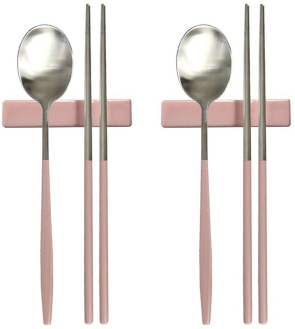 프렐류드 다비데 2인 수저 + 수저받침 세트, 인디핑크, 숟가락 2p + 젓가락 2p + 수저받침 2p, 1세트