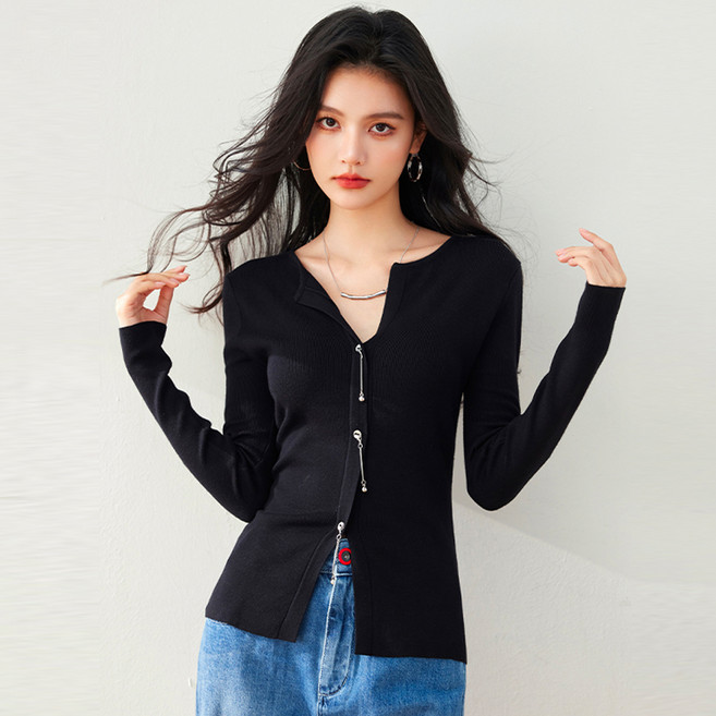 비비에모 여성용 댕글 체인 긴팔 티셔츠 07346